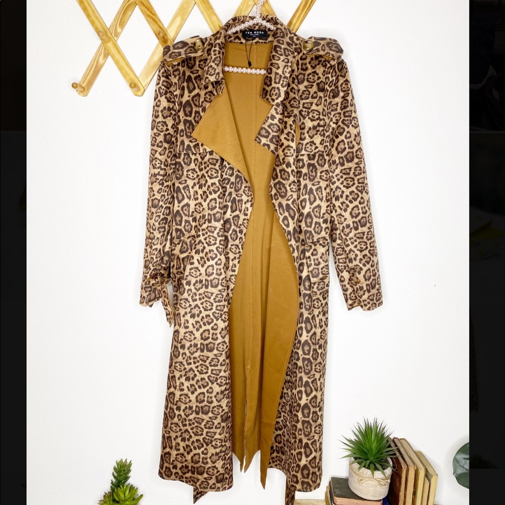 FEW MODA animal print trench coat.